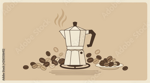 Coffee Cup, Coffee Beans and Grinder Vector Illustration for Fresh Brew and Café Themed Designs