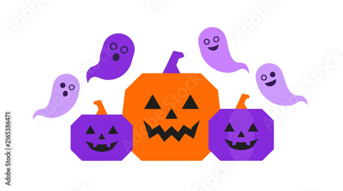 Happy Halloween Pumpkin with Spooky Ghost and Jack O Lantern Decorations for Festive Autumn Celebration