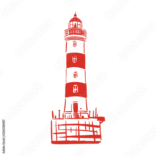 Hand Drawn Lighthouse on Rocky Coast, Sketch Illustration