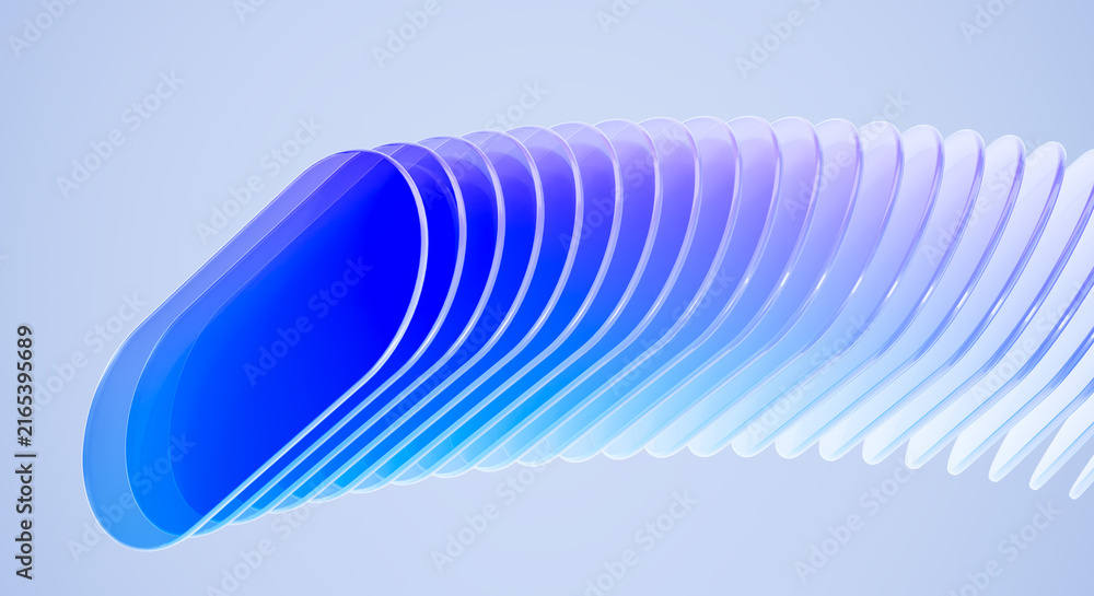 Naklejka premium 3D Render Abstract Blue Gradient Glass Discs Flowing Wave Pattern Modern Digital Art Futuristic Technology Background Design