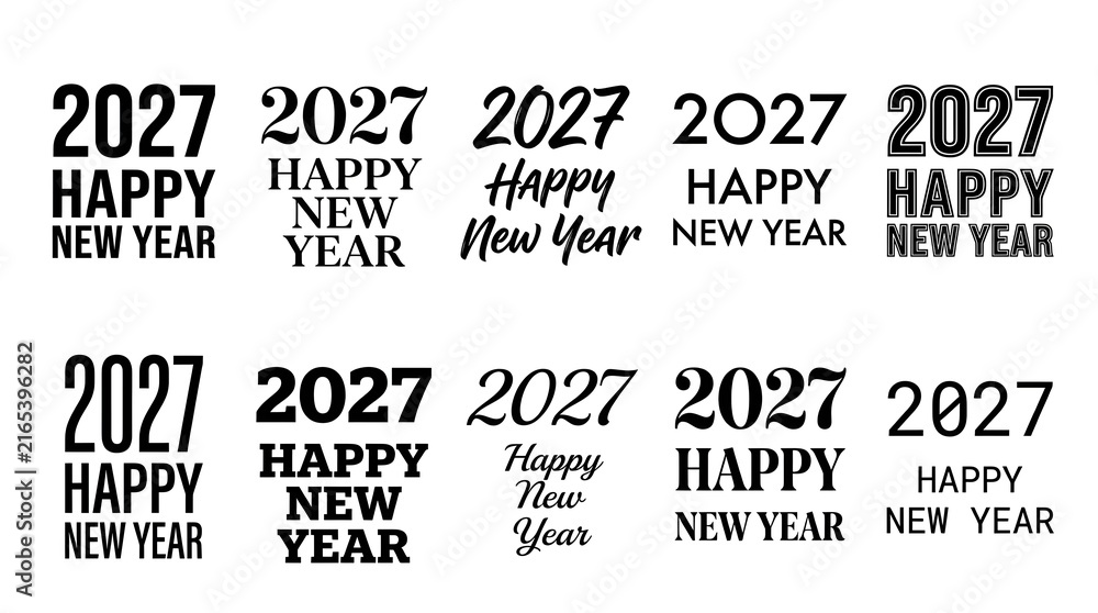 Obraz premium Happy new year 2027 typographic vintage brush stamps set