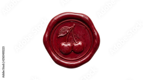 Vintage Red Wax Seal Stamp with Cherry Fruit Design on Transparent Background
