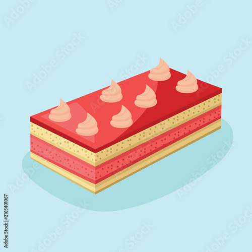 Square Cake Tart Bread Pink Colored Frosting Isolated Gourmet Pastry Vector Bright Stylized