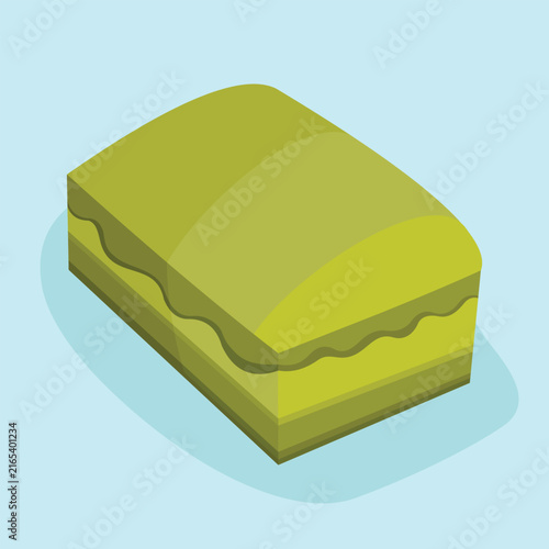 Square Cake Tart Bread Green Colored Isolated Gourmet Pastry Vector Bright Stylized