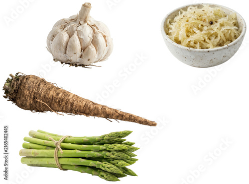 Foto A collection of nutrient-rich ingredients and fermented foods commonly used in wellness and functional cooking