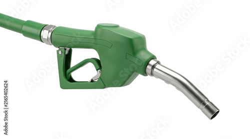 Green Fuel Pump Nozzle for Gasoline Dispensing on Transparent Background