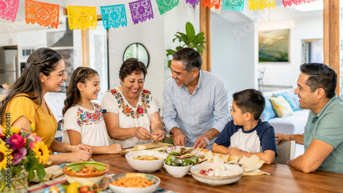 Multigenerational Family Preparing Traditional Food at Home