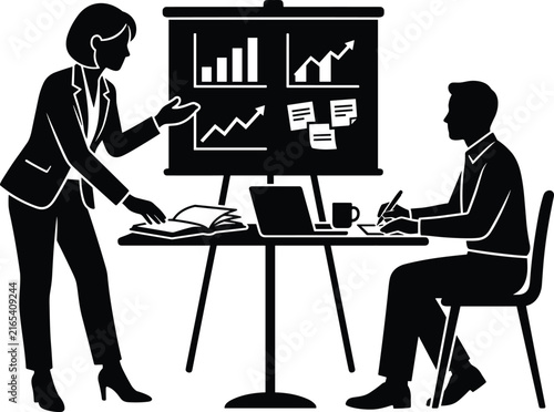 Business Presentation Meeting with Manager and Employee Silhouette Vector