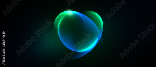 Photography Abstract glowing orbs overlap, creating vibrant teal, blue hues