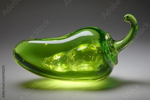 Artistic Green Glass Pepper Shaped Sculpture with Artistic Lighting and Reflection