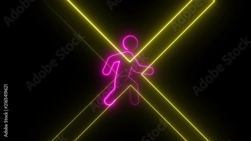 Neon Glowing Human Figure Running Motion Animation on Dark Background