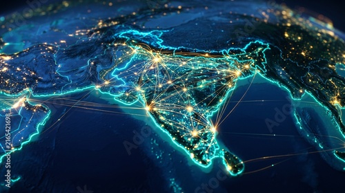 India digital map highlights tech network connections across the subcontinent.