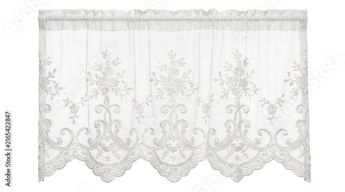 White lace valance with floral embroidery isolated on transparent background