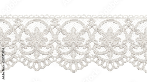 White lace trim with floral pattern isolated on transparent background