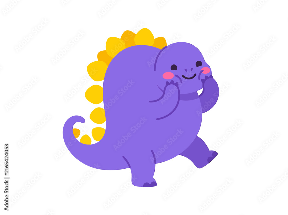 Fototapeta premium Purple dinosaur illustration with yellow spines on a white background