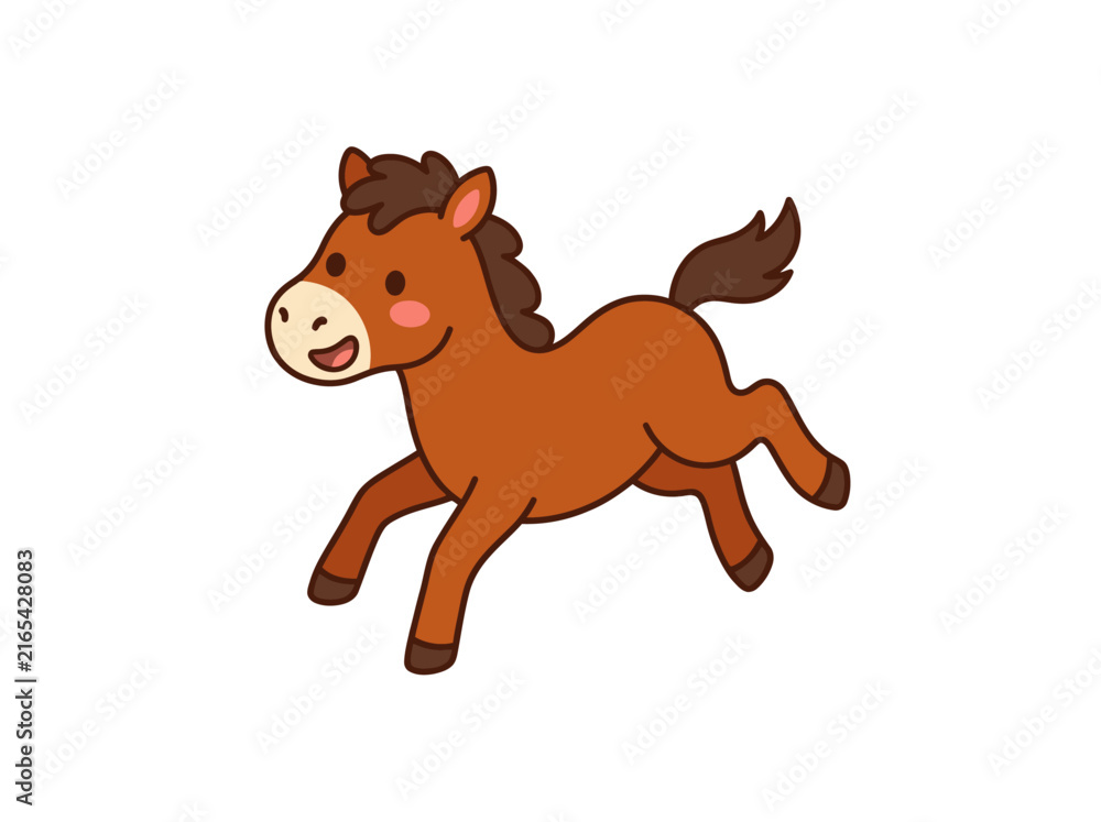 Obraz premium Cartoon horse illustration with brown coat and white background