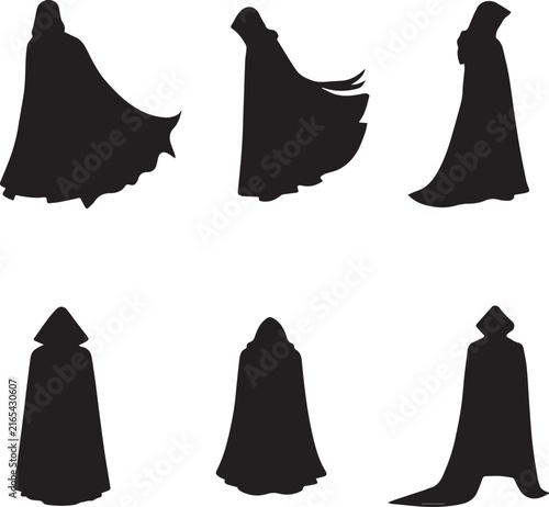 Black Fantasy Cloak Collection Vector Set