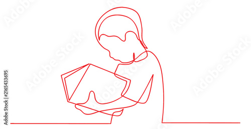 A child Is reading a book line art