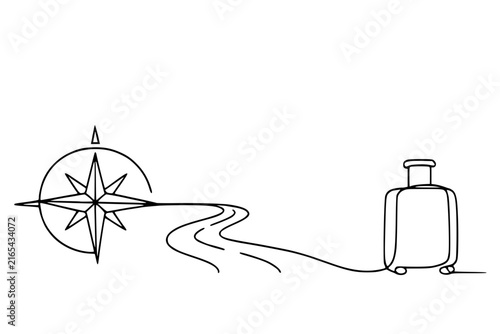 Compass Road Suitcase Continuous Line Art

