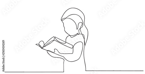 A child Is reading a book line art