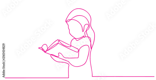 A child Is reading a book line art