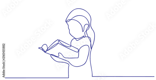 A child Is reading a book line art