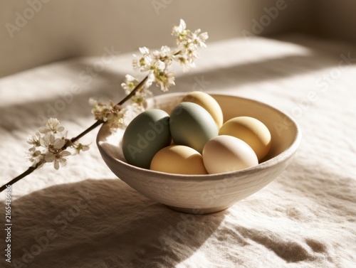 Pastel Easter Eggs With Spring Blossoms