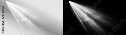 Spotlight white volumetric light beam rays overlay, on transparent background