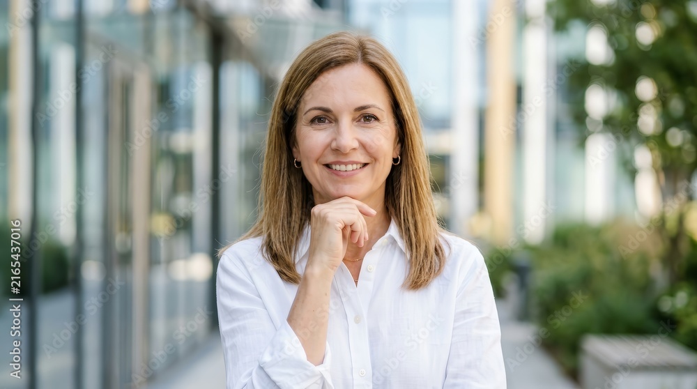 Fototapeta premium Portrait of an attractive middle-aged woman smiling warmly.