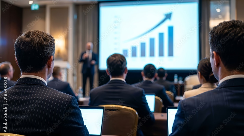 Fototapeta premium Investment team presenting a risk mitigation framework during a frontier market infrastructure bond roadshow.