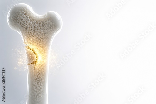 Cracked human bone structure illustrating fracture and osteoporosis damage