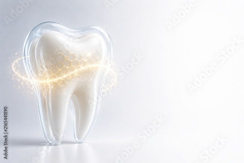 Healthy tooth protected by transparent shield and glowing energy