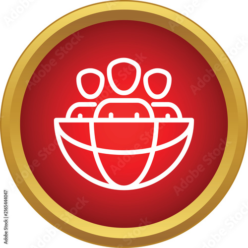 People outline icon appearing on a globe symbol in a red circle