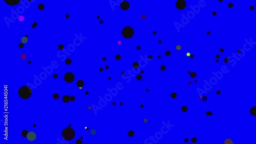 Abstract motion background, with floating colorful, circles on blue, screen