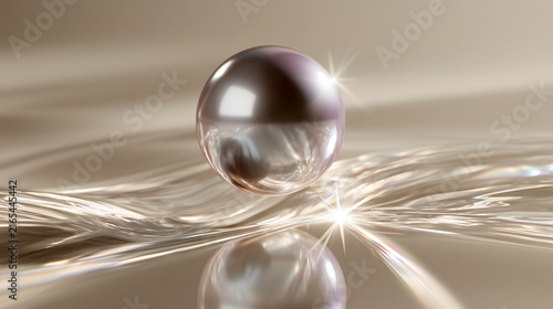 Clear glass sphere rests on a reflective surface