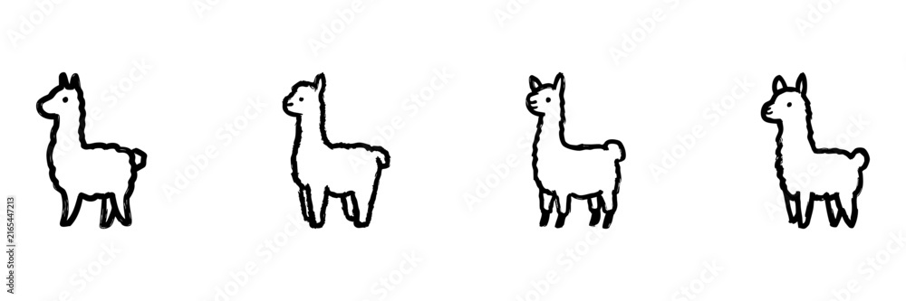 Naklejka premium Llama Animal Hand Drawn Doodle Icon Set. Farm And Wildlife Sketch Symbol Collection. Nature And South American Animal Themes. Isolated Vector Illustration