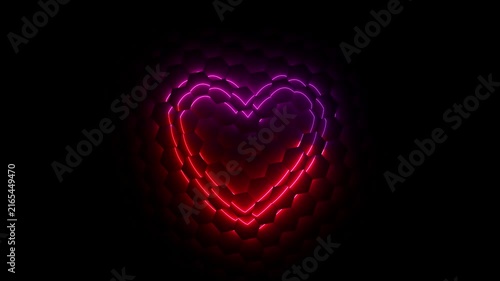 Neon heart abstract motion background, glowing pulsing love symbol animation, romantic digital overlay for valentine?s day and social media