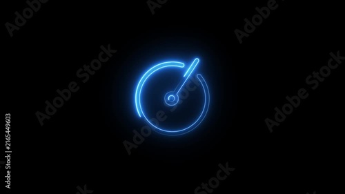 Neon stopwatch loading icon animation glowing blue lines on dark background motion graphic.