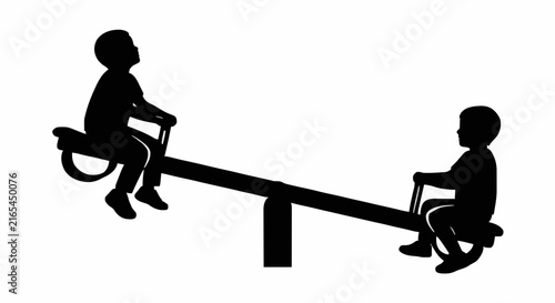 Принти на полотні black silhouette of two children playing on a seesaw