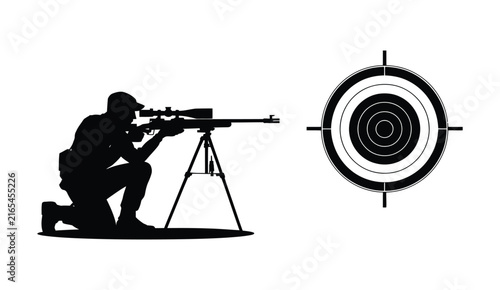 Konstfotografi Tactical Marksman Silhouette Icon Set, Kneeling Shooter, Scoped Rifle, Target Sy