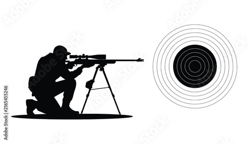 Obraz na płótnie Tactical Marksman Silhouette Icon Set, Kneeling Shooter, Scoped Rifle, Target Sy