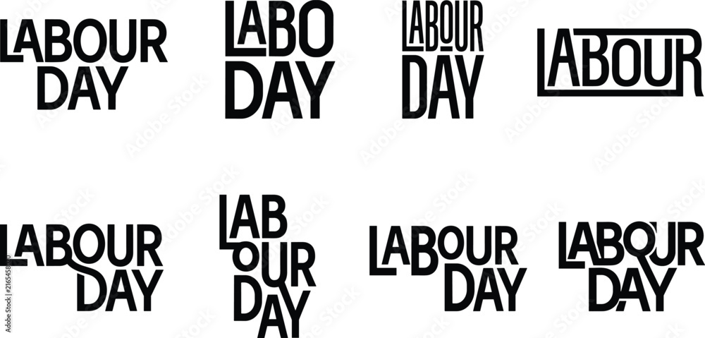Obraz premium Set of modern minimalist Labour Day typographic logos isolated on white background for corporate holiday design