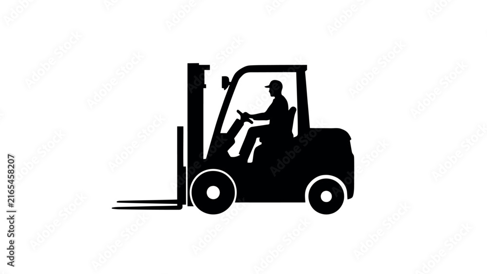 Naklejka premium Forklift Silhouette Icon Industrial Warehouse Equipment Illustration Minimalist Utility Vehicle Design for Heavy Material Handling Cargo Transport Logistics Branding Durable Machinery Symbol Construct