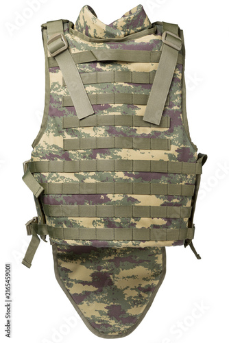 Canvastavla Camouflage tactical bulletproof vest back view isolated on white background