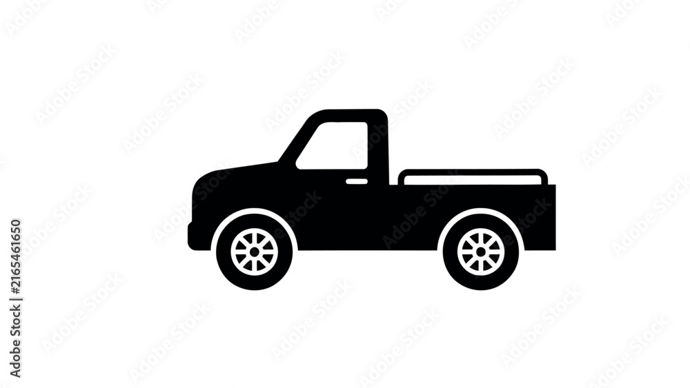 Fototapeta premium Pickup Truck Silhouette Icon Minimalist Utility Vehicle Illustration Rugged Automotive Design for Cargo Hauling Transportation Services Rural Lifestyle Branding Durable Work Truck Graphic Industrial E