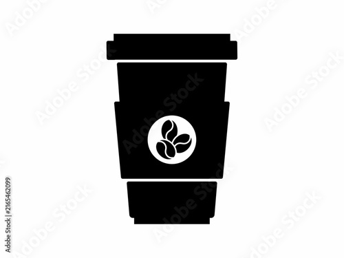 Black coffee cup icon in a simple flat silhouette style.