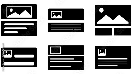 Minimal dark photo layout templates with image placeholders and text blocks for web pages social media posts and content design
