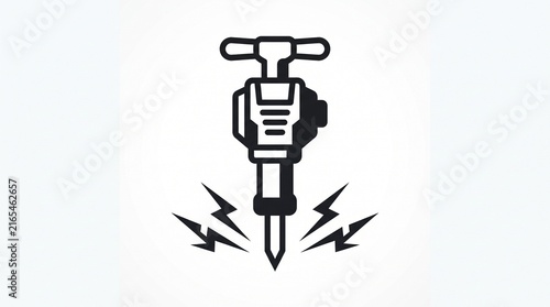 Canvastavla Jackhammer icon in bold black line art, pneumatic drill symbol for construction,