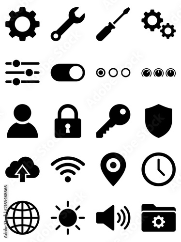 User Interface and System Settings Black Vector Icon Set
