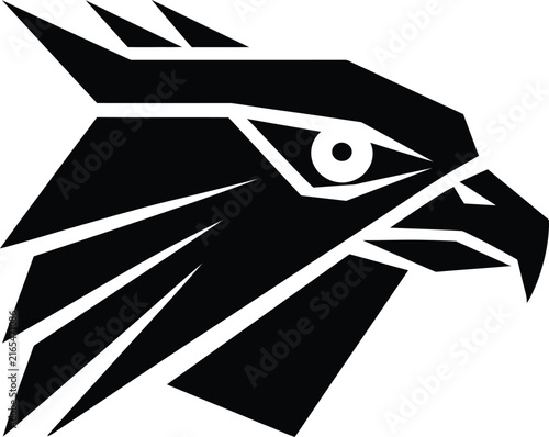 Minimalist geometric raptor head silhouette emblem representing strength and sharp vision for modern branding identity design with white minimalist graphic